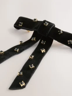 Zwart - Embellished Velvet Bow Hair Barrette