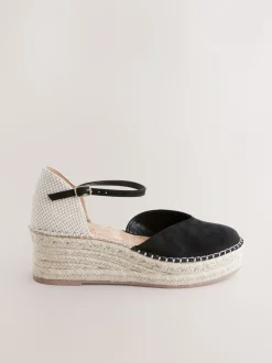 Zwart - Espadrilles met sleehak en plateauzool met gesloten neus
