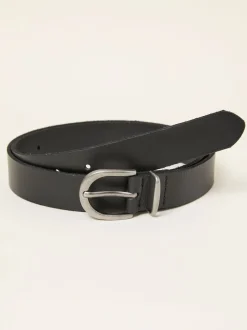 Zwart - FatFace effen leren riem
