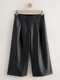 Zwart - Faux Leather Jort Trousers