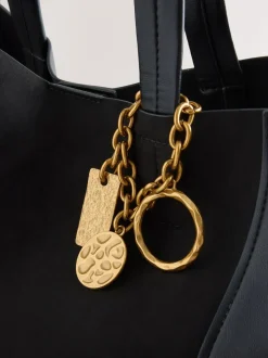 Zwart - Faux Suede Mix Charm Shoulder Bag