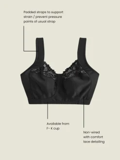 Zwart - F-K cup beha met ultiem comfort, gewatteerde bandjes, zonder vulling, zonder beugel en met zijsteun