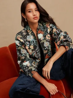 Zwart - Floral Jacquard Bomber Jacket