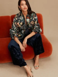 Zwart - Floral Jacquard Bomber Jacket