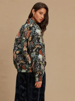 Zwart - Floral Jacquard Bomber Jacket