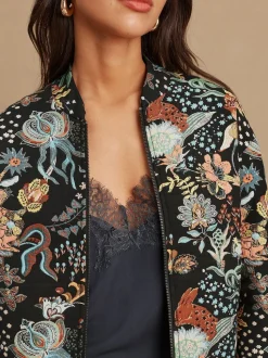 Zwart - Floral Jacquard Bomber Jacket