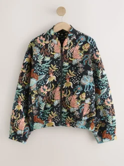 Zwart - Floral Jacquard Bomber Jacket