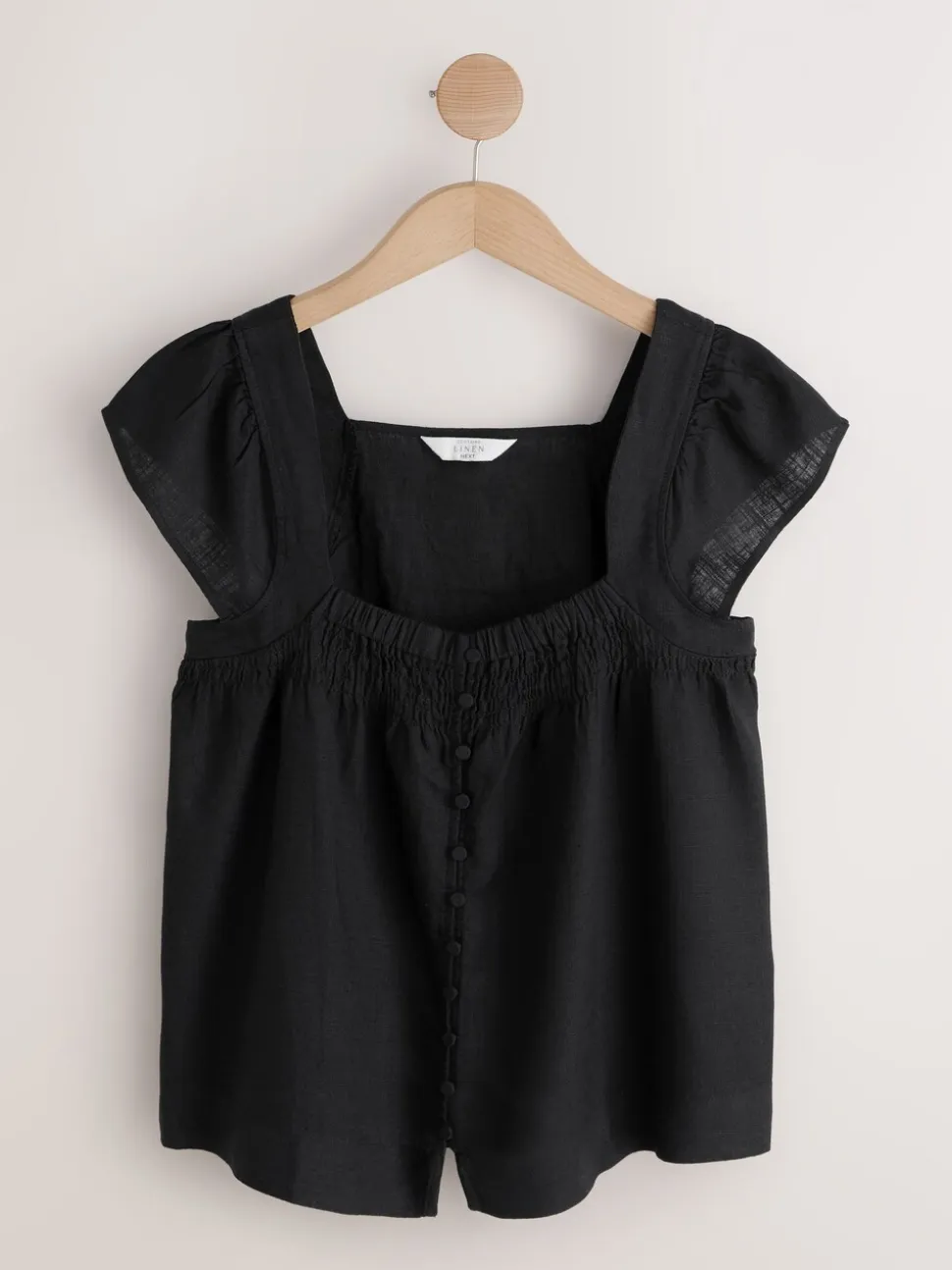Zwart - Flutter Sleeve Button Front Top With Linen