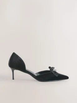 Zwart - Forever Comfort® - Fluwelen tweedelige hakken met strik en spitse neus