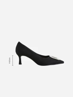 Zwart - Forever Comfort - Spitse hakken met siersteentjes