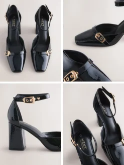 Zwart - Forever Comfort® Buckle Closed Toe Block Heels