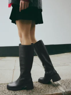 Zwart - Forever Comfort® Chunky Heeled Round Toe Knee High Boots