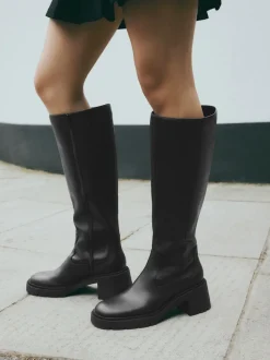 Zwart - Forever Comfort® Chunky Heeled Round Toe Knee High Boots