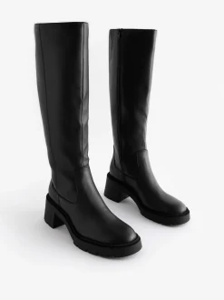 Zwart - Forever Comfort® Chunky Heeled Round Toe Knee High Boots