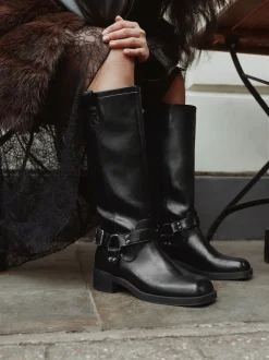 Zwart - Forever Comfort® Knee High Biker Boots