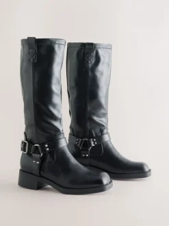 Zwart - Forever Comfort® Knee High Biker Boots
