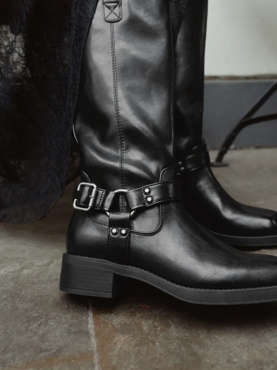 Zwart - Forever Comfort® Knee High Biker Boots