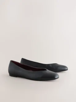 Zwart - Forever Comfort® Leather Square Toe Ballerina Flats