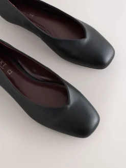 Zwart - Forever Comfort® Leather Square Toe Ballerina Flats