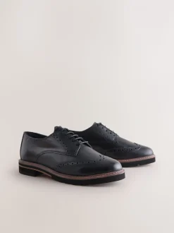 Zwart - Forever Comfort® Leather Brogue Detailing Chunky Sole Lace-Up Shoes