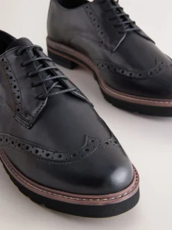 Zwart - Forever Comfort® Leather Brogue Detailing Chunky Sole Lace-Up Shoes