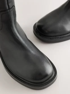 Zwart - Forever Comfort® leren kniehoge laarzen met ronde neus en plateauzool