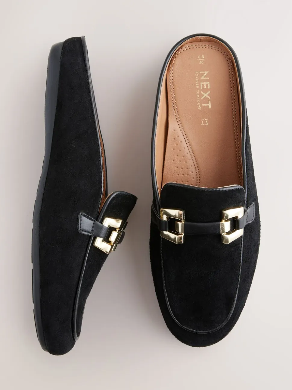 Zwart - Forever Comfort® Leather Hardware Trim Detail Loafer Mules