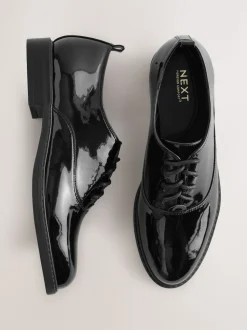 Zwart - Forever Comfort® Patent Almond Toe Lace-Up Shoes