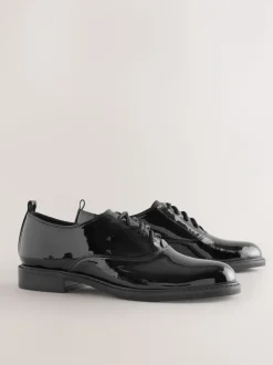 Zwart - Forever Comfort® Patent Almond Toe Lace-Up Shoes
