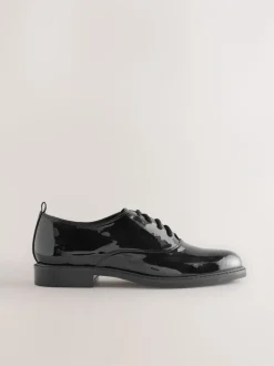 Zwart - Forever Comfort® Patent Almond Toe Lace-Up Shoes