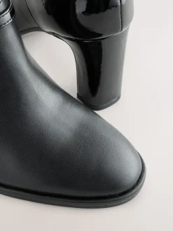 Zwart - Forever Comfort® Round Toe Block Heel Buckle Detail Shoe Boots