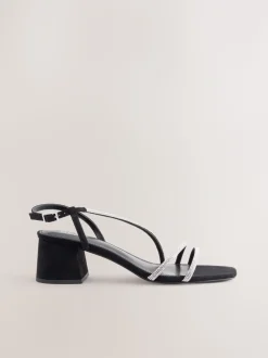 Zwart - Forever Comfort Square Toe Jewelled Strappy Block Heeled Sandals