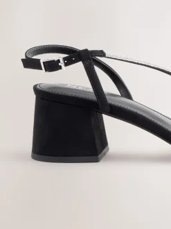 Zwart - Forever Comfort Square Toe Jewelled Strappy Block Heeled Sandals