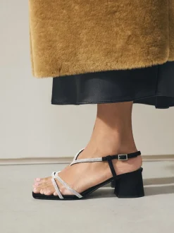 Zwart - Forever Comfort Square Toe Jewelled Strappy Block Heeled Sandals