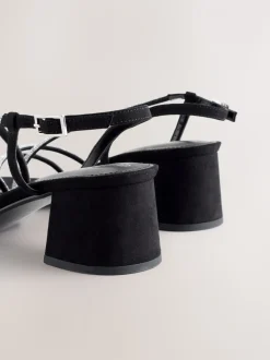 Zwart - Forever Comfort Square Toe Jewelled Strappy Block Heeled Sandals