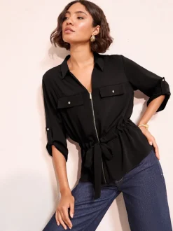 Zwart - Friends Like These Utility Style Tie Waist Shirt