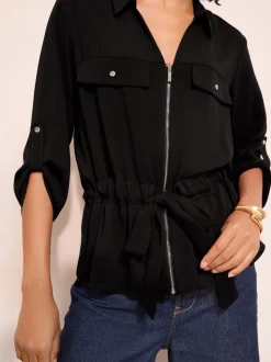 Zwart - Friends Like These Utility Style Tie Waist Shirt