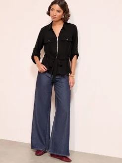 Zwart - Friends Like These Utility Style Tie Waist Shirt