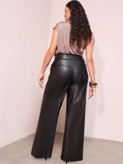 Zwart - Friends Like These X Lucy Mecklenburgh Faux Leather Tailored Wide Leg Trousers