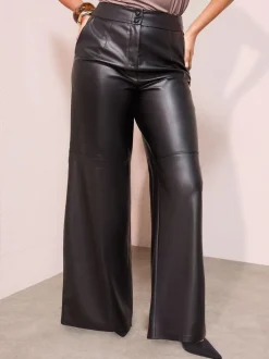 Zwart - Friends Like These X Lucy Mecklenburgh Faux Leather Tailored Wide Leg Trousers