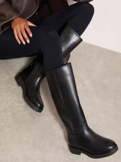 Zwart - Friends Like These Faux Leather Casual Flat Pull On Knee High Long Riding Boots