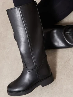 Zwart - Friends Like These Faux Leather Casual Flat Pull On Knee High Long Riding Boots