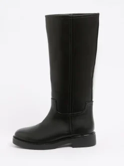 Zwart - Friends Like These Faux Leather Casual Flat Pull On Knee High Long Riding Boots