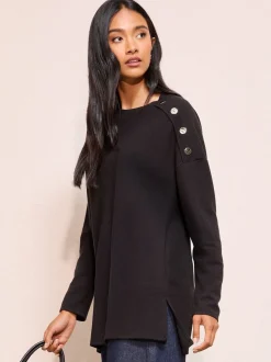 Zwart - Friends Like These Button Detail Rib Tunic