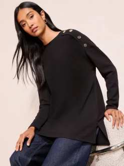 Zwart - Friends Like These Button Detail Rib Tunic