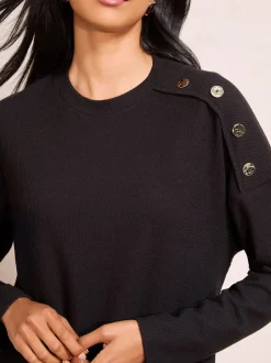 Zwart - Friends Like These Button Detail Rib Tunic