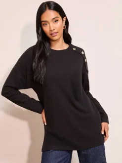 Zwart - Friends Like These Button Detail Rib Tunic