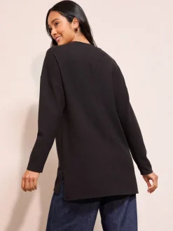Zwart - Friends Like These Button Detail Rib Tunic