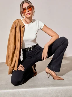 Zwart - Friends Like These jeans met zakken, hoge taille en uitlopende pijpen