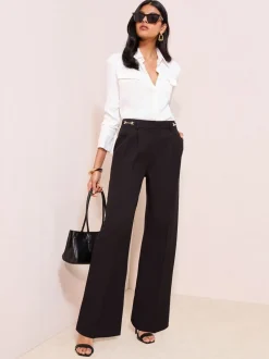 Zwart - Friends Like These X Lucy Mecklenburgh Snaffle Trim Premium Wide Leg Trousers